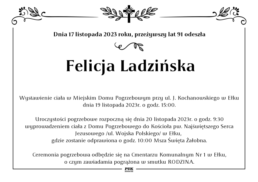 Felicja Ladzińska - nekrolog